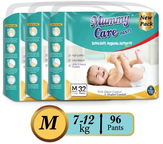 MUMMY CARE Extra soft Baby Diaper Pants | M Size Baby Diapers (6-12 kg) |(Pack Of 3) 96 pcs , Hygenic diaper | Upto 12 hours Absoprtion