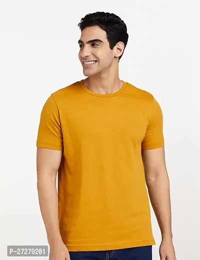 Reliable Yellow Cotton Solid Round Neck Tees For Men-thumb0