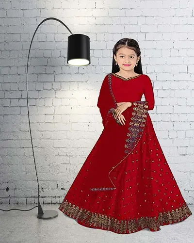 kids silk satin Semi Stitched zari work Lehenga Choli with Dupatta Set