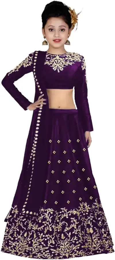 Buy Purple Girls Semi stitched tafeta silk Lehenga Choli 2 16 YEAR