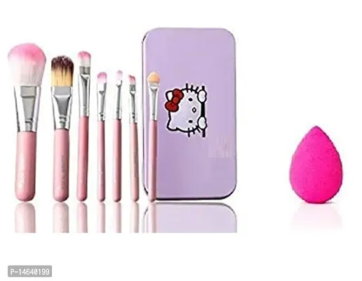 Fancy Makeup Brush With Storage Box With Sponge Puff (Color May Vary) - Set Of 7-thumb0