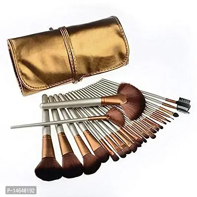 Fancy Makeup Brush Set 24 Pcs, Makeup Brushes For Women  Girls, Eyeliner, Eye Shadow, Eye Brow, Premium Wooden Handles With Pouch Case-thumb0