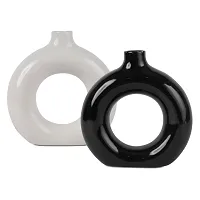 Unique Black  White Ring Shaped Ceramic Flower Vase for Home Decor Living Room Vases Pack of 2-thumb3