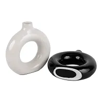 Unique Black  White Ring Shaped Ceramic Flower Vase for Home Decor Living Room Vases Pack of 2-thumb4