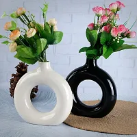 Unique Black  White Ring Shaped Ceramic Flower Vase for Home Decor Living Room Vases Pack of 2-thumb1