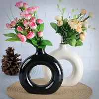 Unique Black  White Ring Shaped Ceramic Flower Vase for Home Decor Living Room Vases Pack of 2-thumb2