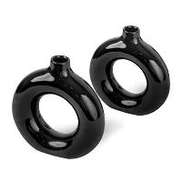 Unique Black Ring Shaped Ceramic Flower Vase for Home Decor Living Room Vases Pack of 2-thumb3