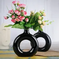 Unique Black Ring Shaped Ceramic Flower Vase for Home Decor Living Room Vases Pack of 2-thumb1