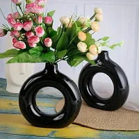 Unique Black Ring Shaped Ceramic Flower Vase for Home Decor Living Room Vases Pack of 2-thumb2