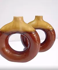 Unique Brown Ring Shaped Ceramic Flower Vase for Home Decor Living Room Vases Pack of 2-thumb1