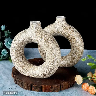 Unique White Ring Shaped Ceramic Flower Vase for Home Decor Living Room Vases Pack of 2-thumb5