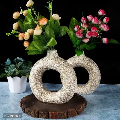 Unique White Ring Shaped Ceramic Flower Vase for Home Decor Living Room Vases Pack of 2-thumb2