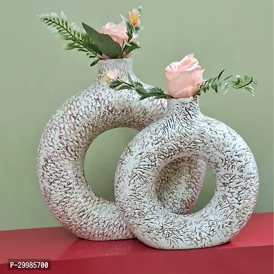 Unique White Ring Shaped Ceramic Flower Vase for Home Decor Living Room Vases Pack of 2-thumb0