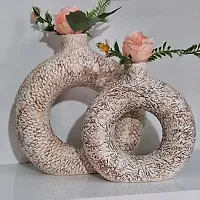 Unique White Ring Shaped Ceramic Flower Vase for Home Decor Living Room Vases Pack of 2-thumb1