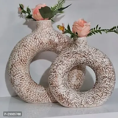 Unique White Ring Shaped Ceramic Flower Vase for Home Decor Living Room Vases Pack of 2-thumb2