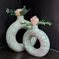 Unique White Ring Shaped Ceramic Flower Vase for Home Decor Living Room Vases Pack of 2-thumb2