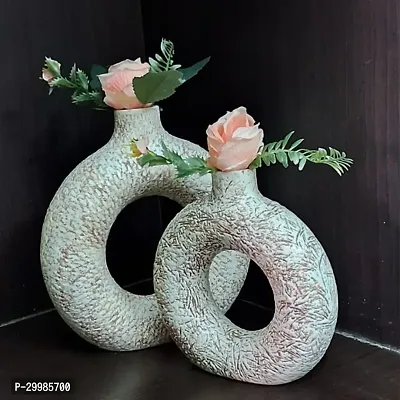 Unique White Ring Shaped Ceramic Flower Vase for Home Decor Living Room Vases Pack of 2-thumb3