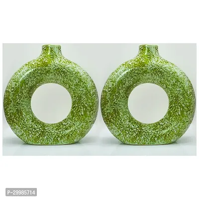 Unique Green Ring Shaped Ceramic Flower Vase for Home Decor Living Room Vases Pack of 2