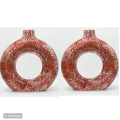 Handicraft Unique Red Ring Shaped Ceramic Flower Vase for Home Decor Pack Of 2