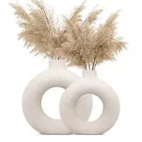 Handicraft Unique White Ring Shaped Ceramic Flower Vase for Home Decor Living Room Vases Pack of 2-thumb3