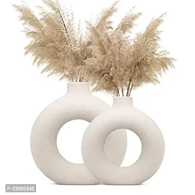 Handicraft Unique White Ring Shaped Ceramic Flower Vase for Home Decor Living Room Vases Pack of 2-thumb4