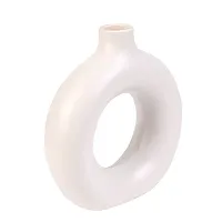 Handicraft Unique White Glossy Ring Shaped Ceramic Flower Vase for Home Decor Living Room Vases-thumb1