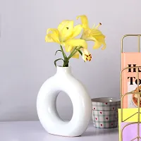 Handicraft Unique White Glossy Ring Shaped Ceramic Flower Vase for Home Decor Living Room Vases-thumb2