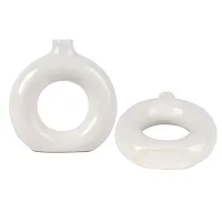 Handicraft Unique White Glossy Ring Shaped Ceramic Flower Vase for Home Decor Living Room Vases Pack of 2-thumb1