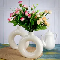 Handicraft Unique White Glossy Ring Shaped Ceramic Flower Vase for Home Decor Living Room Vases Pack of 2-thumb2