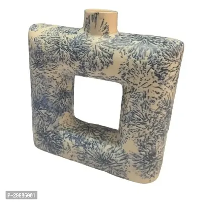 Handicraft Unique Blue Square Ring Shaped Ceramic Flower Vase for Home Decor Living Room Vases