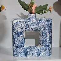 Handicraft Unique Blue Square Ring Shaped Ceramic Flower Vase for Home Decor Living Room Vases-thumb4