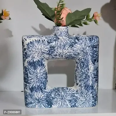 Handicraft Unique Blue Square Ring Shaped Ceramic Flower Vase for Home Decor Living Room Vases-thumb5