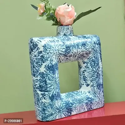 Handicraft Unique Blue Square Ring Shaped Ceramic Flower Vase for Home Decor Living Room Vases-thumb2