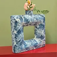 Handicraft Unique Blue Square Ring Shaped Ceramic Flower Vase for Home Decor Living Room Vases-thumb2