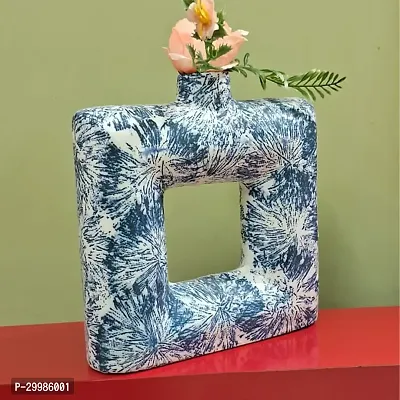 Handicraft Unique Blue Square Ring Shaped Ceramic Flower Vase for Home Decor Living Room Vases-thumb3