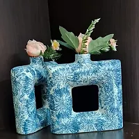 Handicraft Unique Blue Square Ring Shaped Ceramic Flower Vase for Home Decor Living Room Vases Pack of 2-thumb1