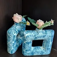 Handicraft Unique Blue Square Ring Shaped Ceramic Flower Vase for Home Decor Living Room Vases Pack of 2-thumb2