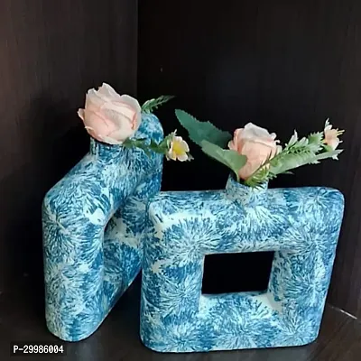 Handicraft Unique Blue Square Ring Shaped Ceramic Flower Vase for Home Decor Living Room Vases Pack of 2-thumb3