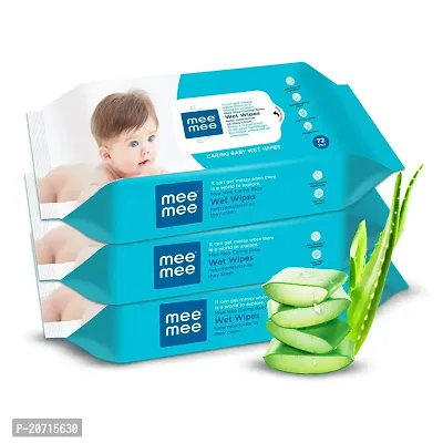 Mee Mee Caring Baby Wet Wipes with lid, 72 Pcs (Aloe Vera, Pack of 3)-thumb0