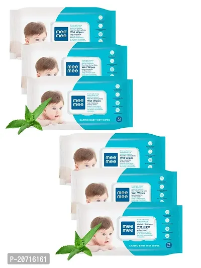 Mee Mee Wet Wipes for Baby Skin with Aloe Vera Paraben Free, Fragrance Free, pH Balanced, Hypoallergenic free, Baby Wipes Combo, 72 Wipes/Pack With Lid (Pack of 6)-thumb0