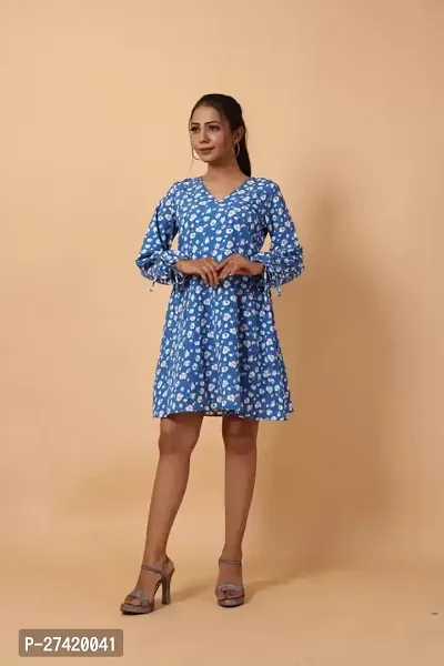 Stylish Blue Crepe Printed Dresses For Women