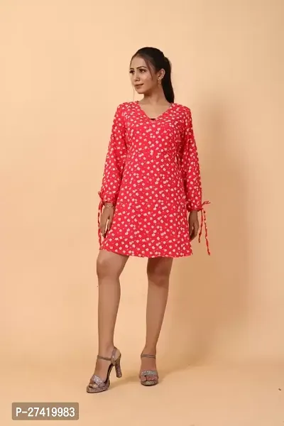 Stylish Red Crepe Printed Dresses For Women-thumb0