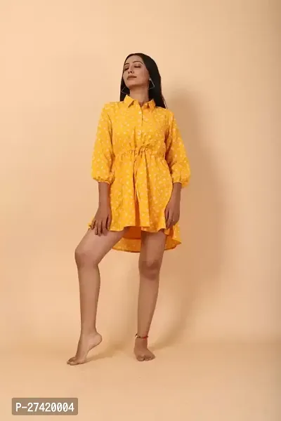 Stylish Yellow Crepe Printed Dresses For Women-thumb0