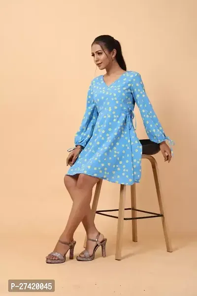 Stylish Blue Crepe Printed Dresses For Women