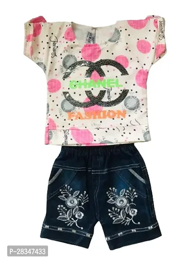 Fabulous Multicoloured Cotton Blend Printed Top with Half Pant For Girls