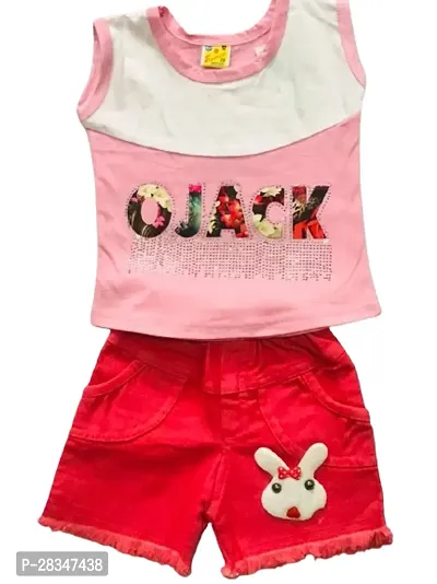 Fabulous Multicoloured Cotton Blend Printed Top with Half Pant For Girls