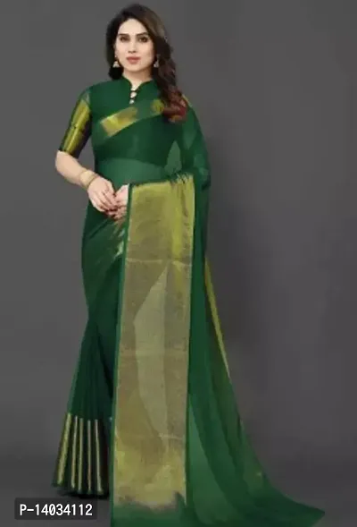 Trendy Silk Green Zari Border Saree With Blouse Piece For Women-thumb0