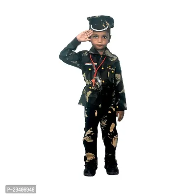 Fabulous Multicoloured Cotton Blend Self Pattern Army Costume Set For Kids-thumb3