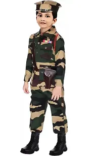 Fabulous Multicoloured Cotton Blend Self Pattern Army Costume Set For Kids-thumb2