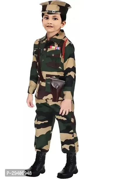 Fabulous Multicoloured Cotton Blend Self Pattern Army Costume Set For Kids-thumb3